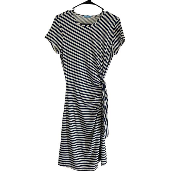 J.Mclaughlin Short Sleeve Leonora Striped Midi Dress White Navy Womens Sz Large - Picture 2 of 10